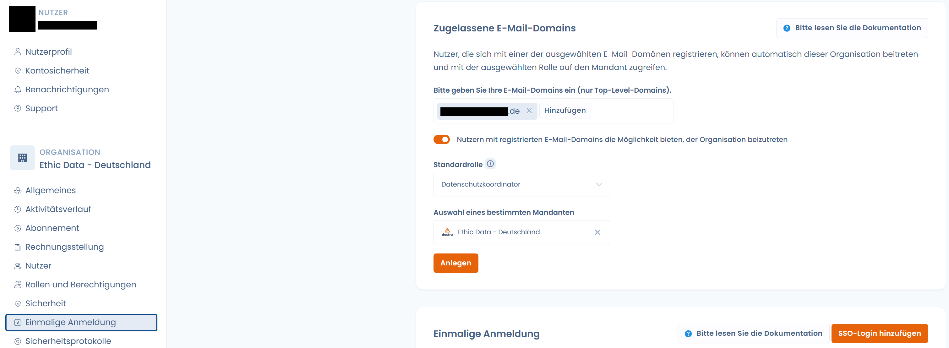Zugang zur E-Mail-Domain-Konfiguration