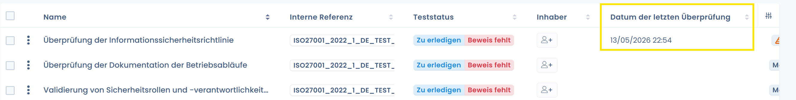 Die Spalte "Datum der letzten Überprüfung"